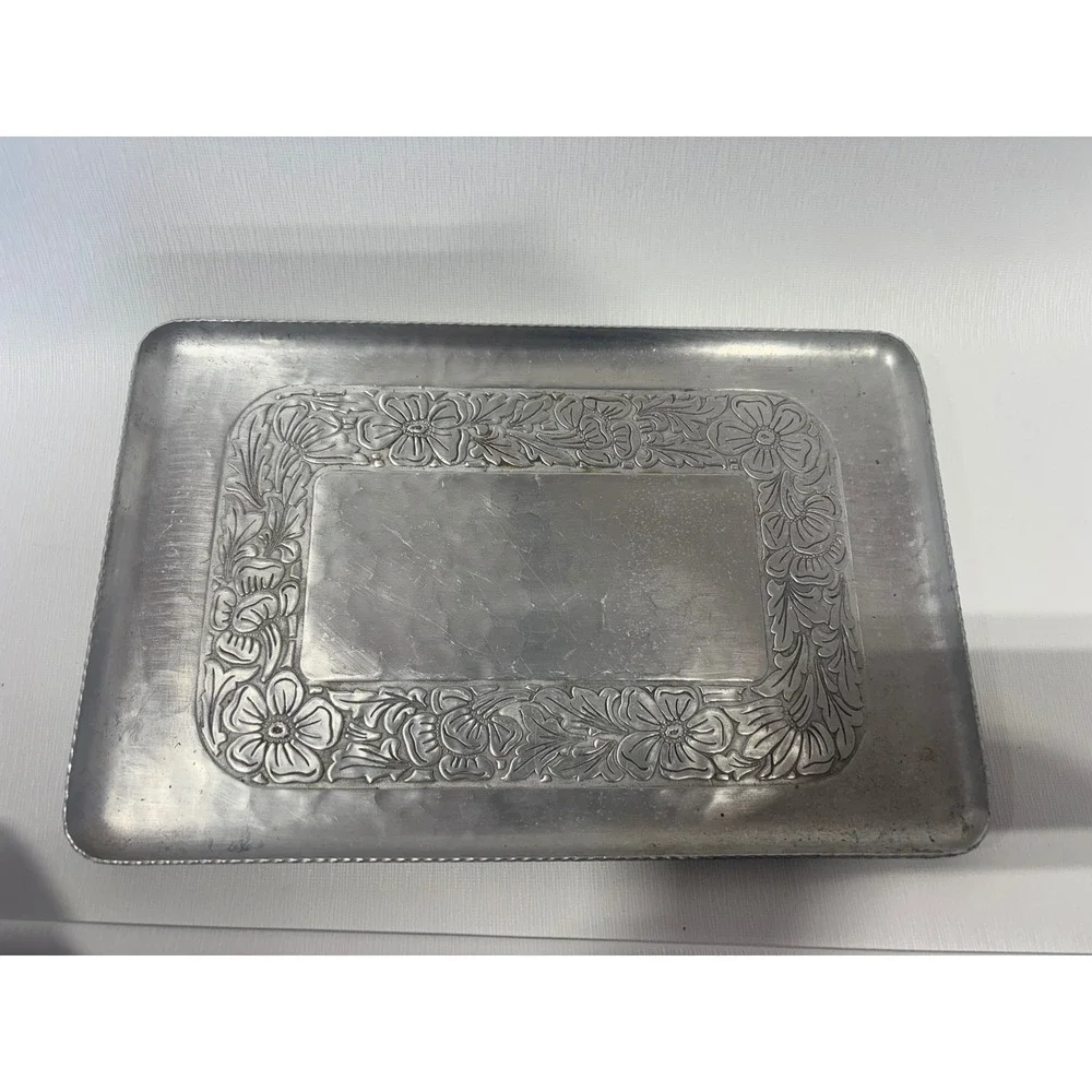 Everlast Metal Hand‎ Forged Aluminum Tray Vintage Floral Hammered